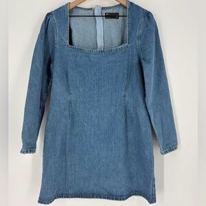 ASOS Denim Square Neck Long Sleeve Mini Dress